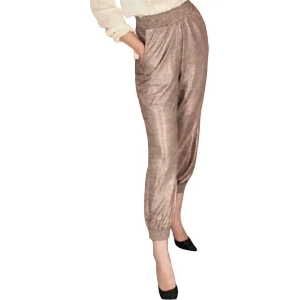 Anthropologie Melora Joggers Pink Metallic Rose Gold Elastic Waist Pants XS - Picture 6 of 6